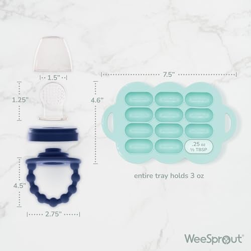 WeeSprout Baby Food Feeder Set - 2 Silicone Feeders & Reusable Freezer Tray with Lid - BPA-Free Fresh Fruit & Veggie Pacifier for Babies & Toddlers - Double as Teething Toys - Dishwasher Safe - Image 2