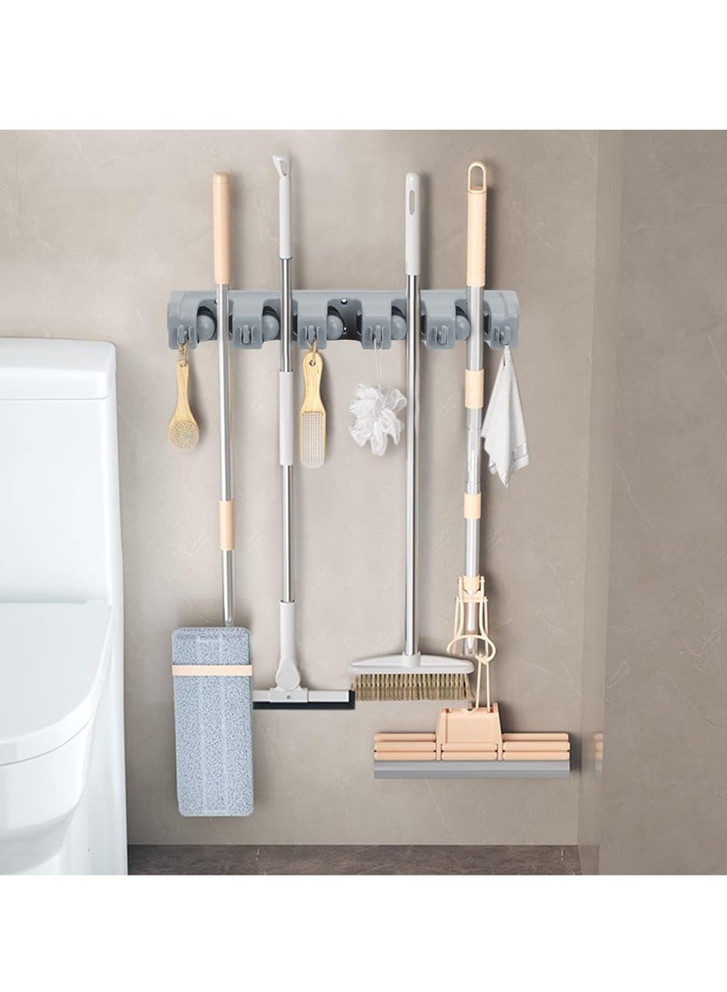 VIUAUAX Mop And Broom Holder, Wall Mounted Organizer Mop And Broom Saving Space Storage Rack For Kitchen Garden And Garage,Laundry Offices,5 Position With 6 Hooks  - Image 2