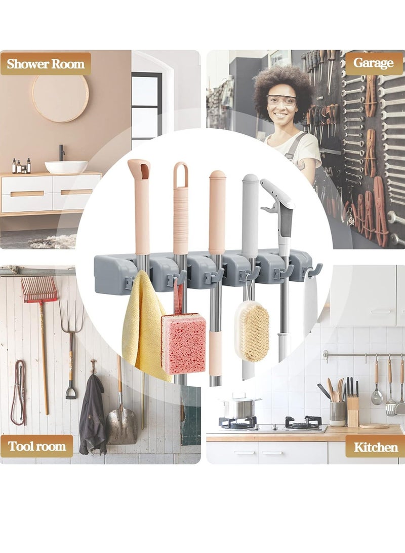 VIUAUAX Mop And Broom Holder, Wall Mounted Organizer Mop And Broom Saving Space Storage Rack For Kitchen Garden And Garage,Laundry Offices,5 Position With 6 Hooks  - Image 4