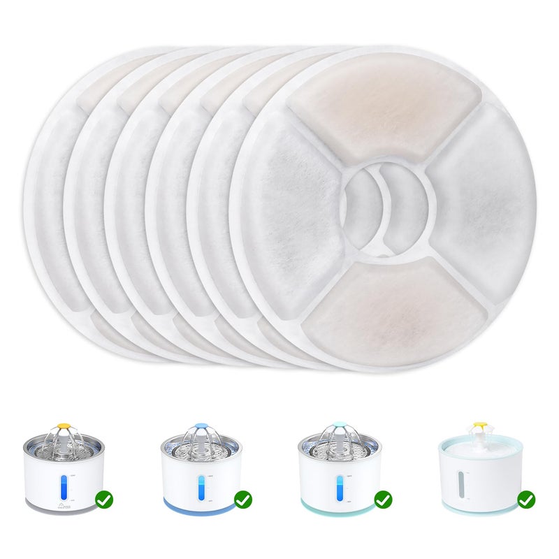 Wonder Creature Cat Water Fountain Filter Replacement, 6/8/12/16/8+4 Pack, Round Carbon Filters for 81oz/2.4L Stainless Steel Top Automatic Pet Fountain (6 Pack) - Image 1