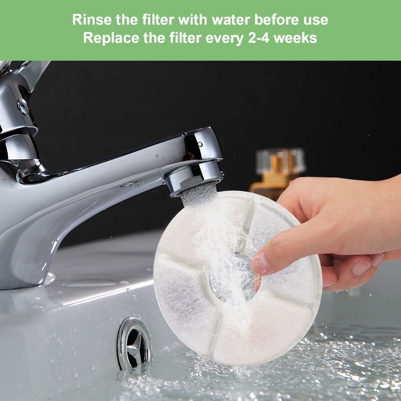 Wonder Creature Cat Water Fountain Filter Replacement, 6/8/12/16/8+4 Pack, Round Carbon Filters for 81oz/2.4L Stainless Steel Top Automatic Pet Fountain (6 Pack) - Image 4