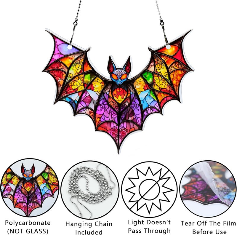 thmnj Bat Halloween Ornaments Colorful Window Hanging Decorations Home Wall Decor for Indoor Outdoor - Image 3