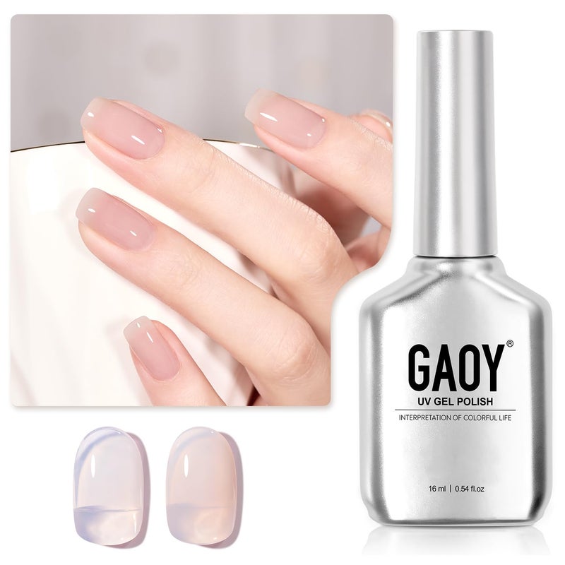 طلاء أظافر جل شفاف GAOY 16 مل شفاف متألق قابل للإزالة تحت ضوء UV للفن الأظافر DIY 1524 شاي بالحليب