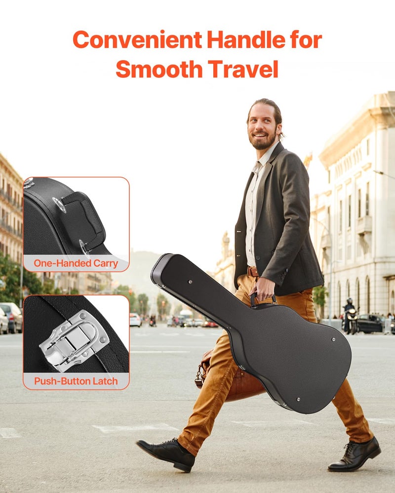 VEVOR Acoustic Guitar Hard Case, 43.31 in Gourd-Shaped Guitar Hard Case, With Lock Latch Key Handle, PVC Padding Soft Lining Water-Resistant Hard Shell Guitar Case, for 39-41 in Acoustic Guitar, Black - Image 5