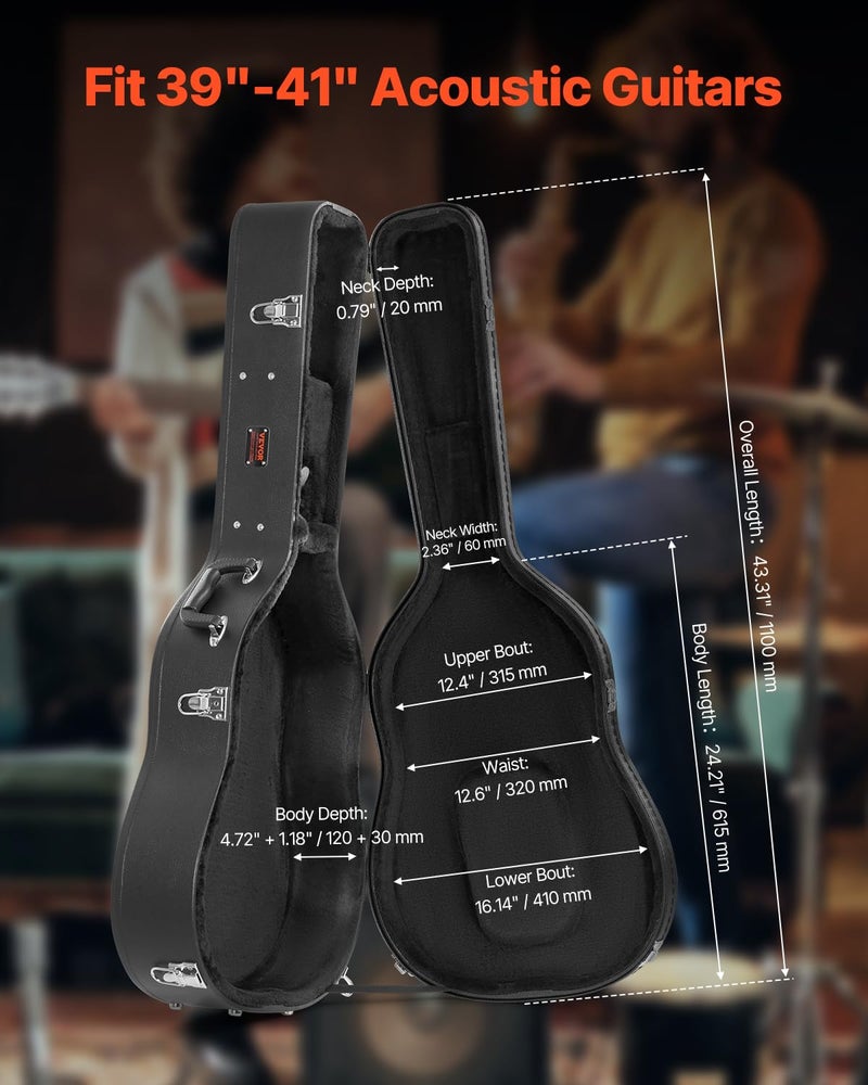 VEVOR Acoustic Guitar Hard Case, 43.31 in Gourd-Shaped Guitar Hard Case, With Lock Latch Key Handle, PVC Padding Soft Lining Water-Resistant Hard Shell Guitar Case, for 39-41 in Acoustic Guitar, Black - Image 2