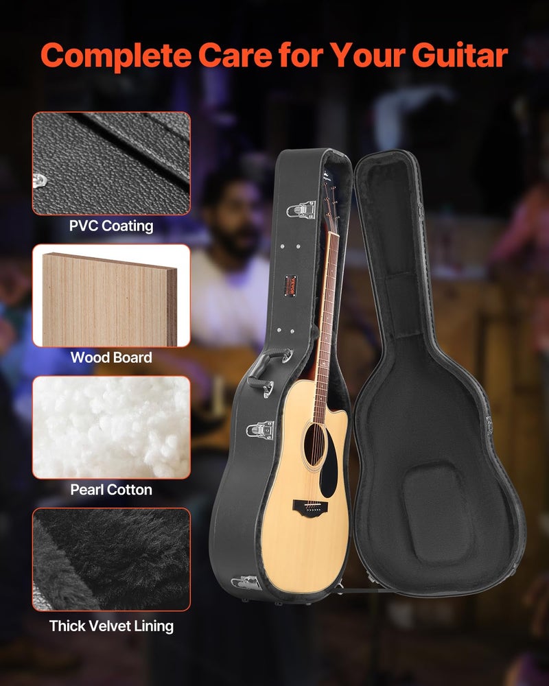 VEVOR Acoustic Guitar Hard Case, 43.31 in Gourd-Shaped Guitar Hard Case, With Lock Latch Key Handle, PVC Padding Soft Lining Water-Resistant Hard Shell Guitar Case, for 39-41 in Acoustic Guitar, Black - Image 4