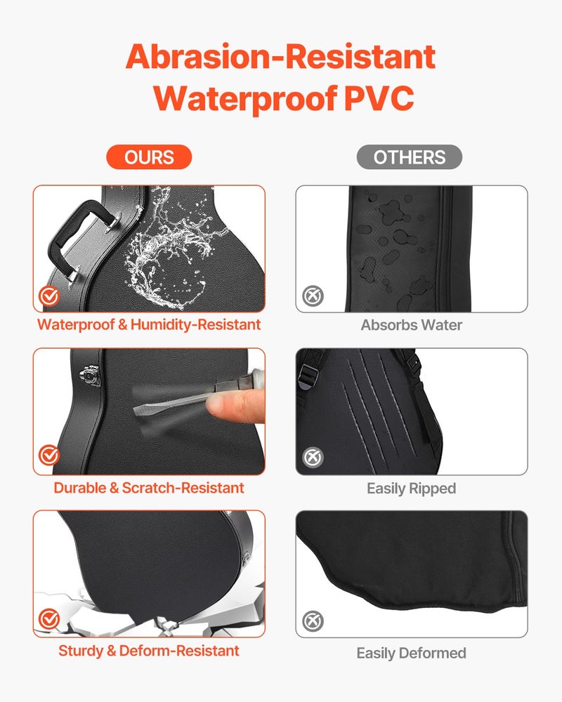 VEVOR Acoustic Guitar Hard Case, 43.31 in Gourd-Shaped Guitar Hard Case, With Lock Latch Key Handle, PVC Padding Soft Lining Water-Resistant Hard Shell Guitar Case, for 39-41 in Acoustic Guitar, Black - Image 3