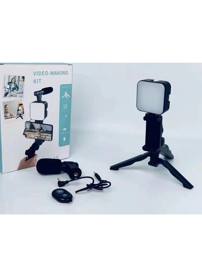 Generic - AY-49 Vlogging Video Making Flexible Tripod Kit For Mobile Phones With Microphone And Light - Image 1