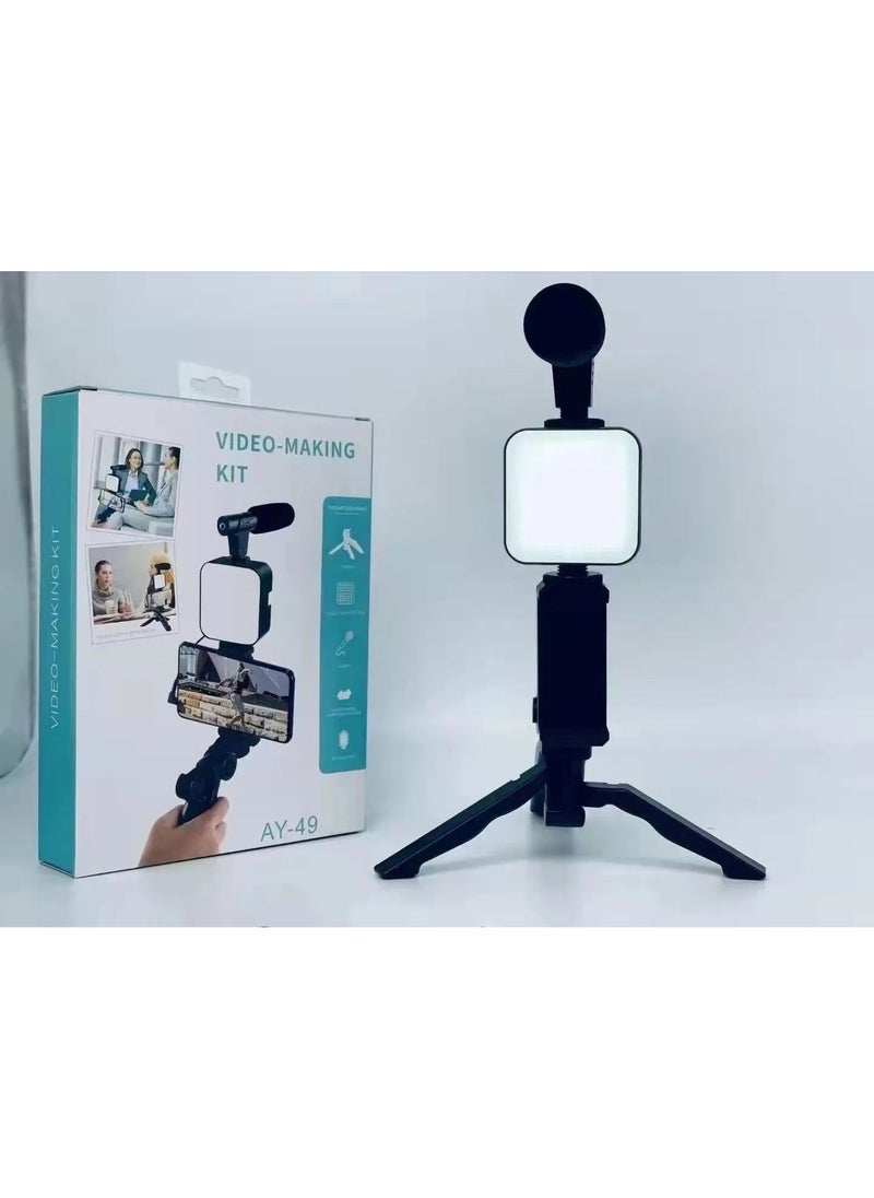 Generic - AY-49 Vlogging Video Making Flexible Tripod Kit For Mobile Phones With Microphone And Light - Image 1