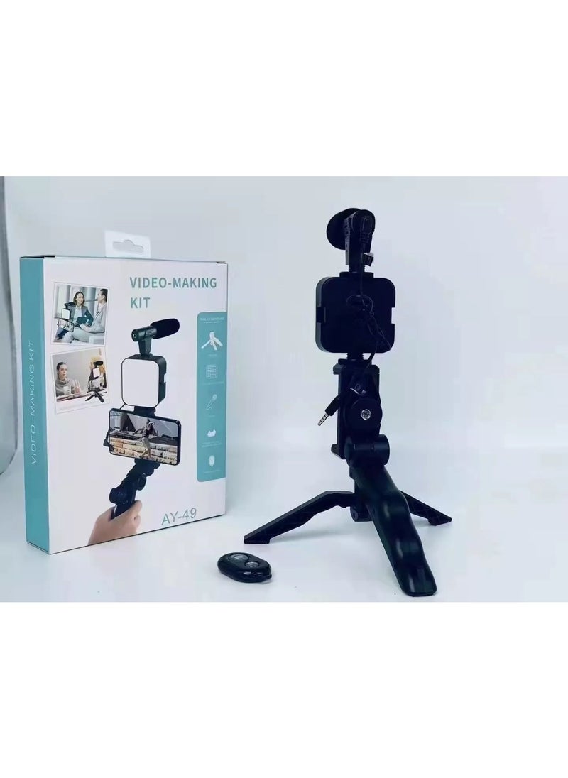 Generic - AY-49 Vlogging Video Making Flexible Tripod Kit For Mobile Phones With Microphone And Light - Image 1