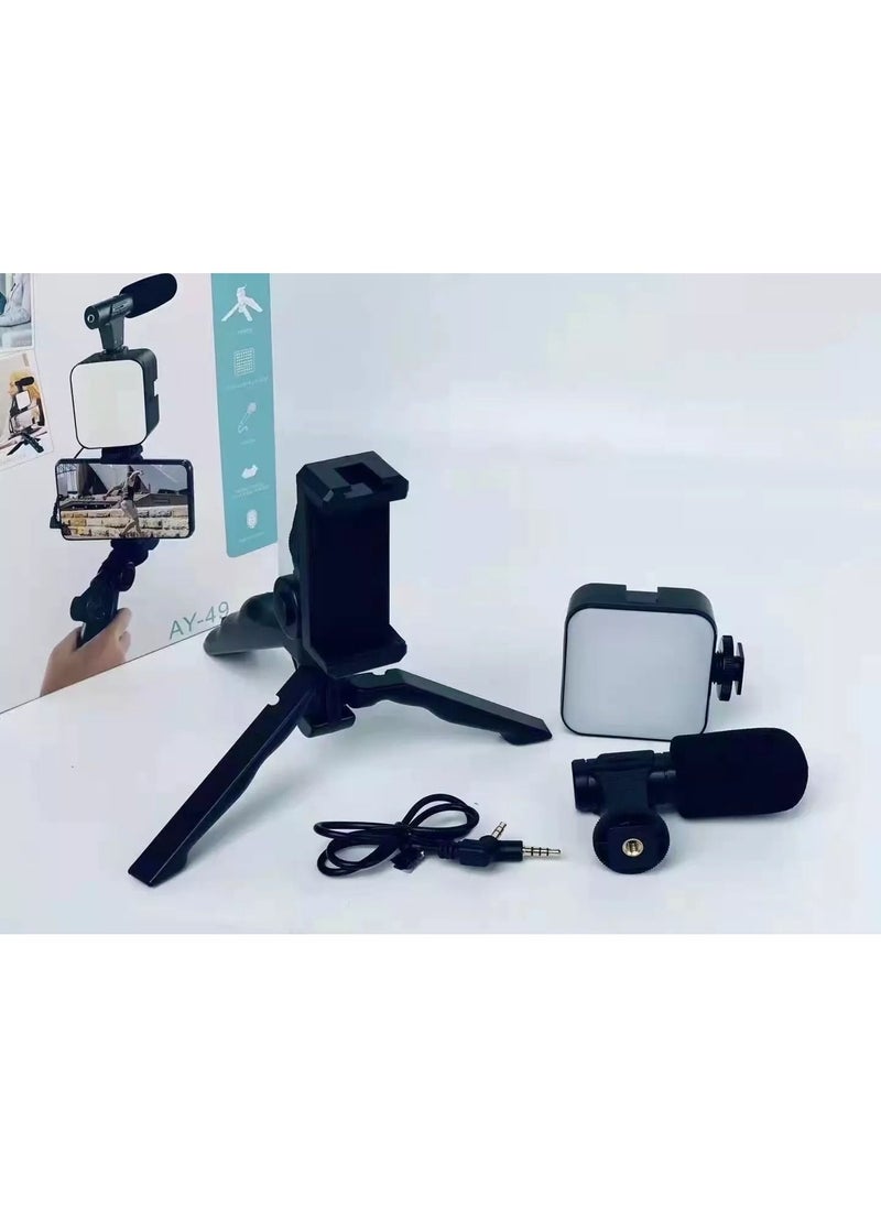 Generic - AY-49 Vlogging Video Making Flexible Tripod Kit For Mobile Phones With Microphone And Light - Image 1