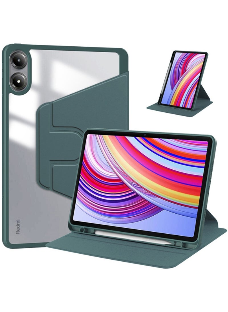 eGreen99 for [Redmi Pad Pro 12.1-Inch / Pad 2 Pro 12.1-Inch] [Xiaomi POCO Pad 12.1-Inch] Case Cover,Tablet Protective Case, Acrylic 360 ° Rotating Design, Automatic Wake-up/sleep, Soft Leather,Dark Green - Image 1