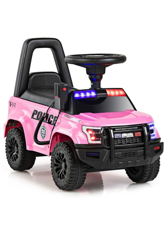 OLAKIDS Ride On Push Police Car, Toddler Foot-to-Floor Sliding Toy with Siren, Steering Wheel, Megaphone, Horn, Headlights, Under Seat Storage, Kids Racer Walking Gift for Boys Girls 1-3 (Pink) - Image 1