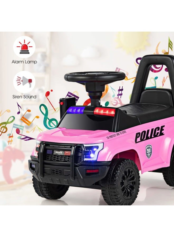 OLAKIDS Ride On Push Police Car, Toddler Foot-to-Floor Sliding Toy with Siren, Steering Wheel, Megaphone, Horn, Headlights, Under Seat Storage, Kids Racer Walking Gift for Boys Girls 1-3 (Pink) - Image 4