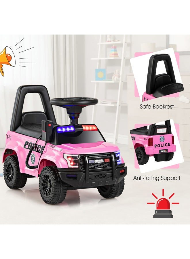 OLAKIDS Ride On Push Police Car, Toddler Foot-to-Floor Sliding Toy with Siren, Steering Wheel, Megaphone, Horn, Headlights, Under Seat Storage, Kids Racer Walking Gift for Boys Girls 1-3 (Pink) - Image 5