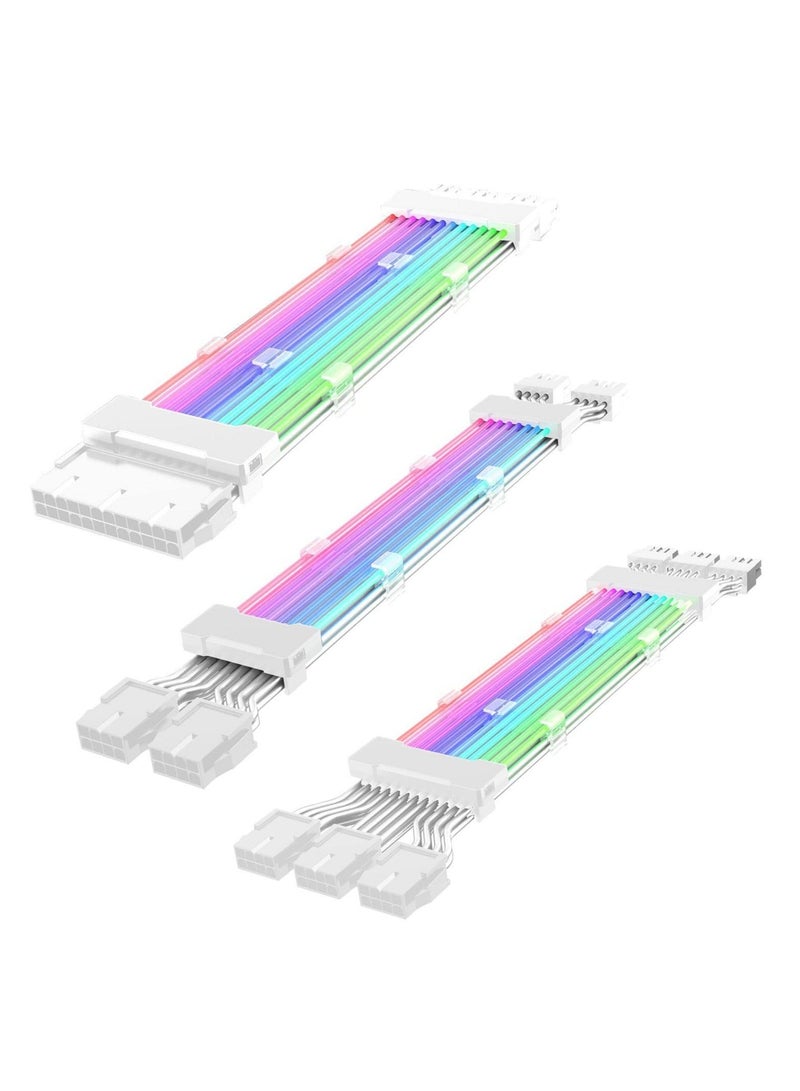 Addressable RGB Power Extension Cable, 24 Pin/2x8Pin/3x8Pin ATX RGB Cable, RGB ARGB Extension Cable, PC Internal Components for Motherboard Connector (White) - Image 1