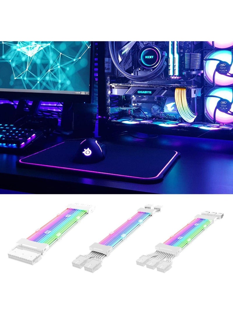 Addressable RGB Power Extension Cable, 24 Pin/2x8Pin/3x8Pin ATX RGB Cable, RGB ARGB Extension Cable, PC Internal Components for Motherboard Connector (White) - Image 2