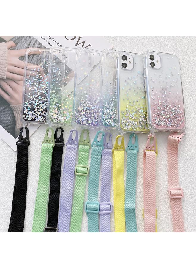 Zaboon Case For iPhone 13 Pro Max Gradient Glitter Powder Epoxy TPU Thickened Acrylic Shockproof Case with Wide Neck Lanyard - Image 2