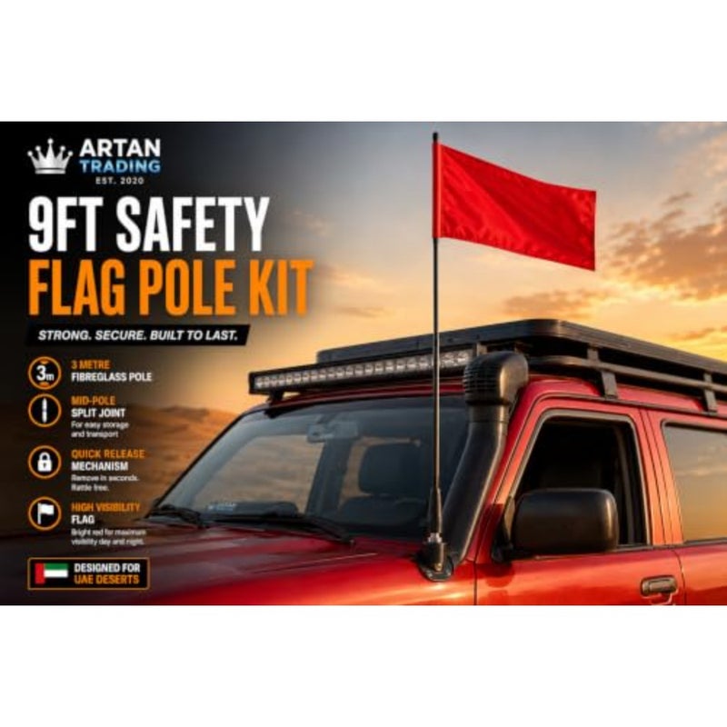 Artan Trading Off-Road Desert Flag Pole 9ft M12 Universal Mount + Storage Bag Centre Split Fiberglass Sand Dune Safety Flag for 4x4, ATV, Jeep, Patrol, Prado, Land Cruiser UAE - Image 5