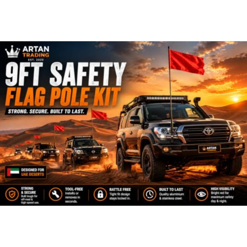 Artan Trading Off-Road Desert Flag Pole 9ft M12 Universal Mount + Storage Bag Centre Split Fiberglass Sand Dune Safety Flag for 4x4, ATV, Jeep, Patrol, Prado, Land Cruiser UAE - Image 3