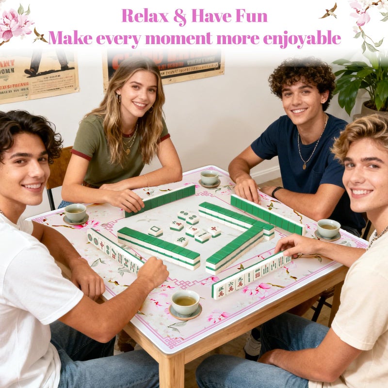 CYAOOI Neoprene Mahjong Mat for Table, Non-Slip, Durable, and Quiet Table Cover, Pretty Travel Mahjong Mat Pink with Floral and Bird Pattern, Perfect for Mahjong, Poker, Home Tea Rooms, Clubs - Image 2