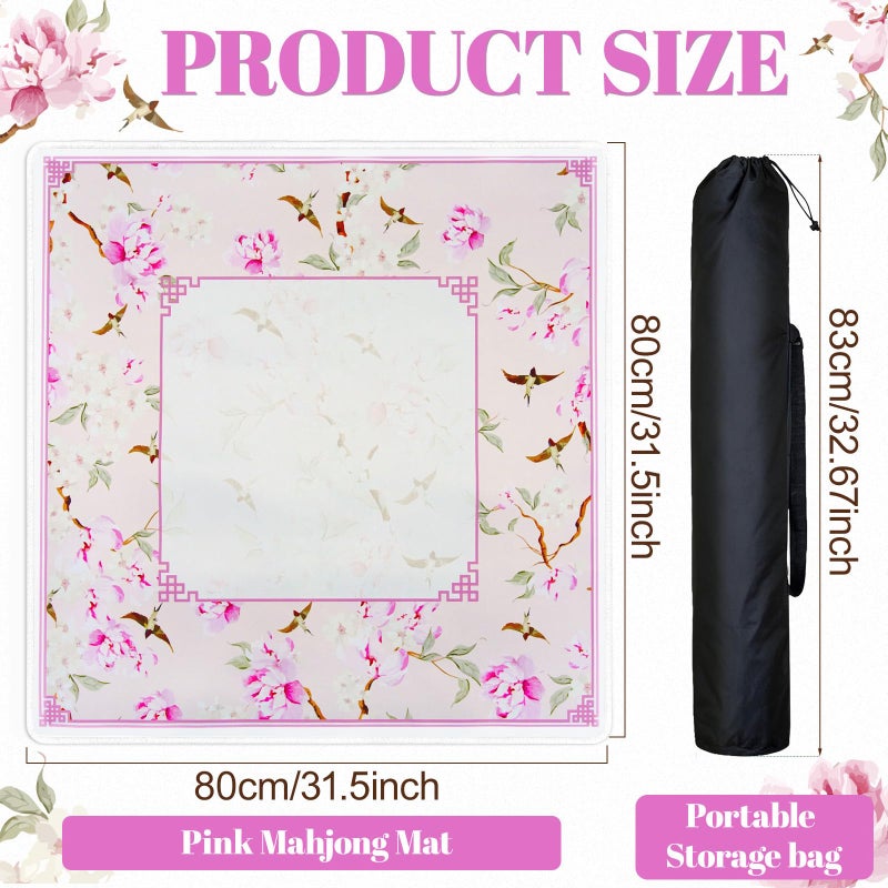 CYAOOI Neoprene Mahjong Mat for Table, Non-Slip, Durable, and Quiet Table Cover, Pretty Travel Mahjong Mat Pink with Floral and Bird Pattern, Perfect for Mahjong, Poker, Home Tea Rooms, Clubs - Image 4
