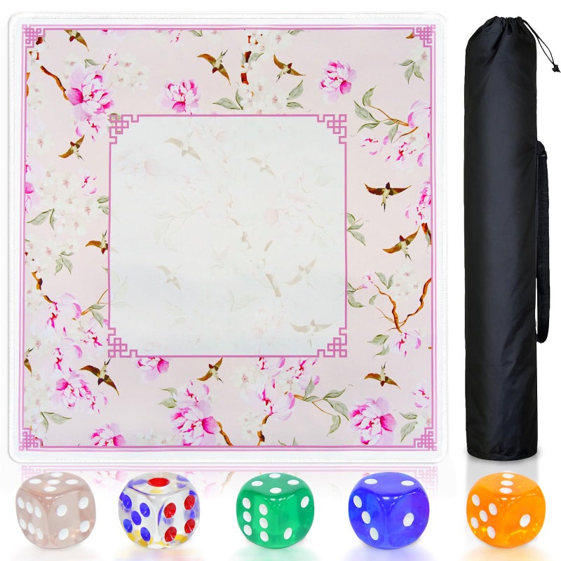 CYAOOI Neoprene Mahjong Mat for Table, Non-Slip, Durable, and Quiet Table Cover, Pretty Travel Mahjong Mat Pink with Floral and Bird Pattern, Perfect for Mahjong, Poker, Home Tea Rooms, Clubs - Image 3