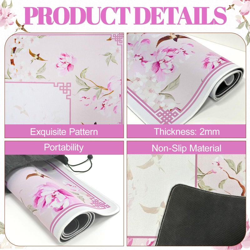 CYAOOI Neoprene Mahjong Mat for Table, Non-Slip, Durable, and Quiet Table Cover, Pretty Travel Mahjong Mat Pink with Floral and Bird Pattern, Perfect for Mahjong, Poker, Home Tea Rooms, Clubs - Image 5