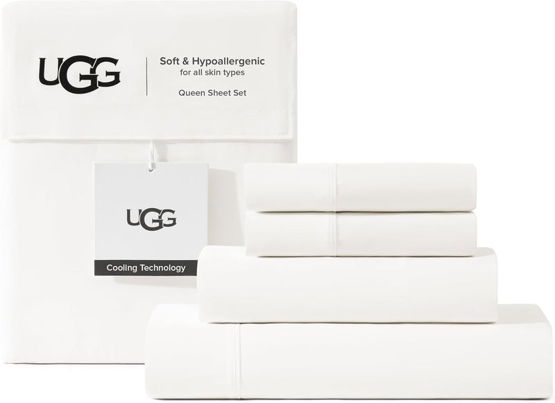 أوغ مجموعة أغطية سرير وأغطية وسائد UGG 01326 Alahna Queen (4 قطع) – نوم فاخر، قابلة للغسيل في الغسالة، مقاومة للتجاعيد، تقنية تبريد ناعمة، راحة موسمية دائمة، مقاس سرير كوين (Queen) - Image 1