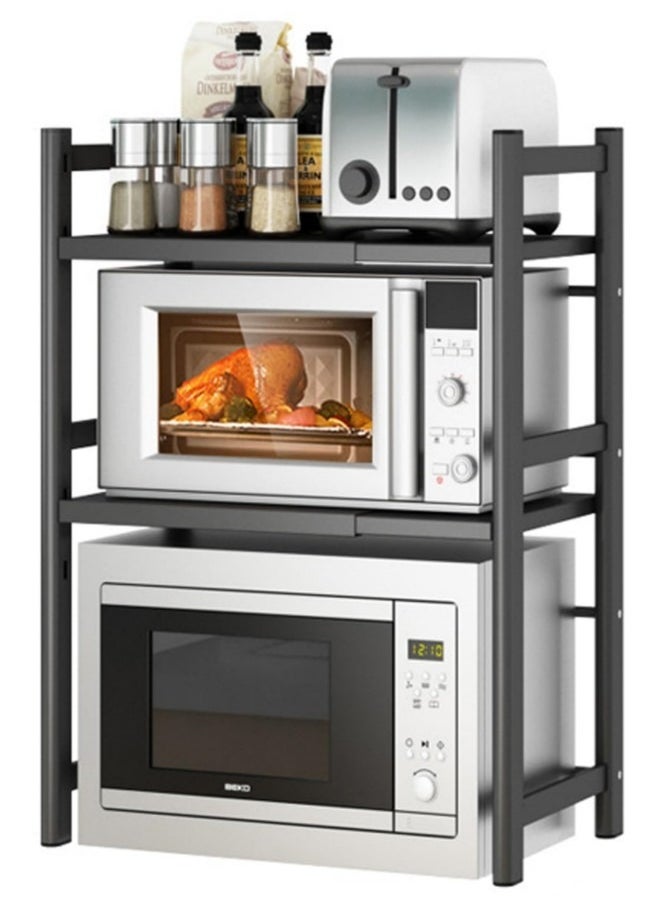 GGEROU Extendable Microwave Oven Rack,Microwave/Toaster Shelf Heavy Duty Stand Kitchen Counter Top Organizer,Adjustable Height & Length,3-Tier with 6 Hooks, 55lbs Weight Capacity  - Image 1