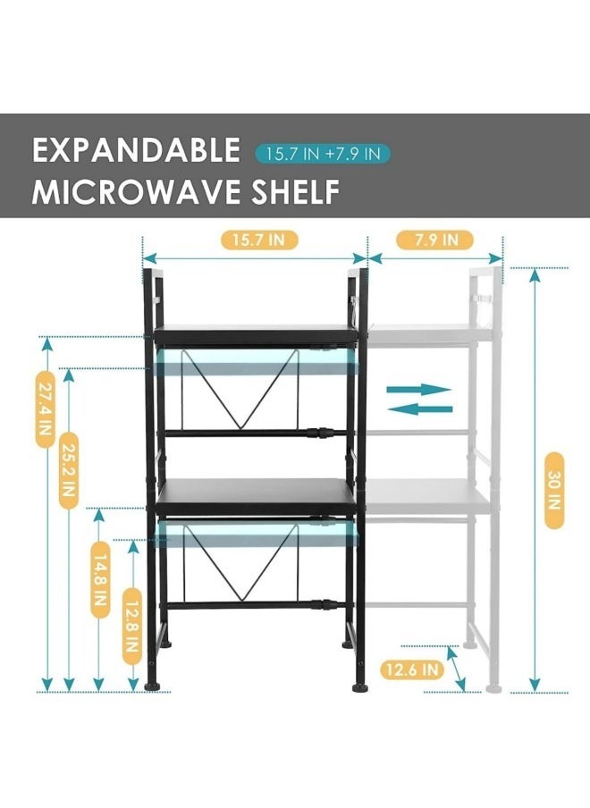 GGEROU Extendable Microwave Oven Rack,Microwave/Toaster Shelf Heavy Duty Stand Kitchen Counter Top Organizer,Adjustable Height & Length,3-Tier with 6 Hooks, 55lbs Weight Capacity  - Image 4