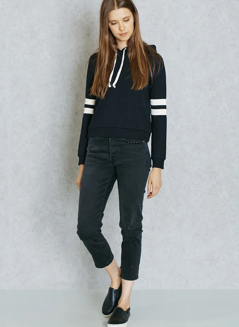 FOREVER 21 Striped Detailed Hoodie