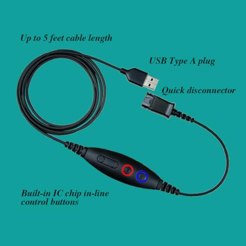 daily headset USB Adapter Cable Compatible Plantronics QD (Quick Disconnect) to USB Type A Plug, Speaker Volume & Mic Mute Control Connects Headset to PC, Laptop, Soft Phone - Image 3