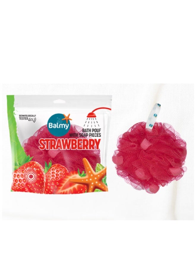 Balmy Strawberry Bath Sponge with soap pebbles 67gm  | Soft Cleansing Sponge with Refreshing Strawberry Fragrance - Image 1