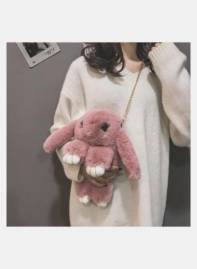 Womens' Plush Cartoon Rabbit Shaped Fluffy Crossbody Faux Fur Bunny Hare Shoulder Bag Knapsack Travel Sling Bag  - Image 2