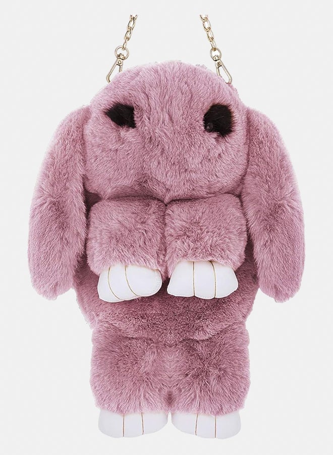 Womens' Plush Cartoon Rabbit Shaped Fluffy Crossbody Faux Fur Bunny Hare Shoulder Bag Knapsack Travel Sling Bag  - Image 1