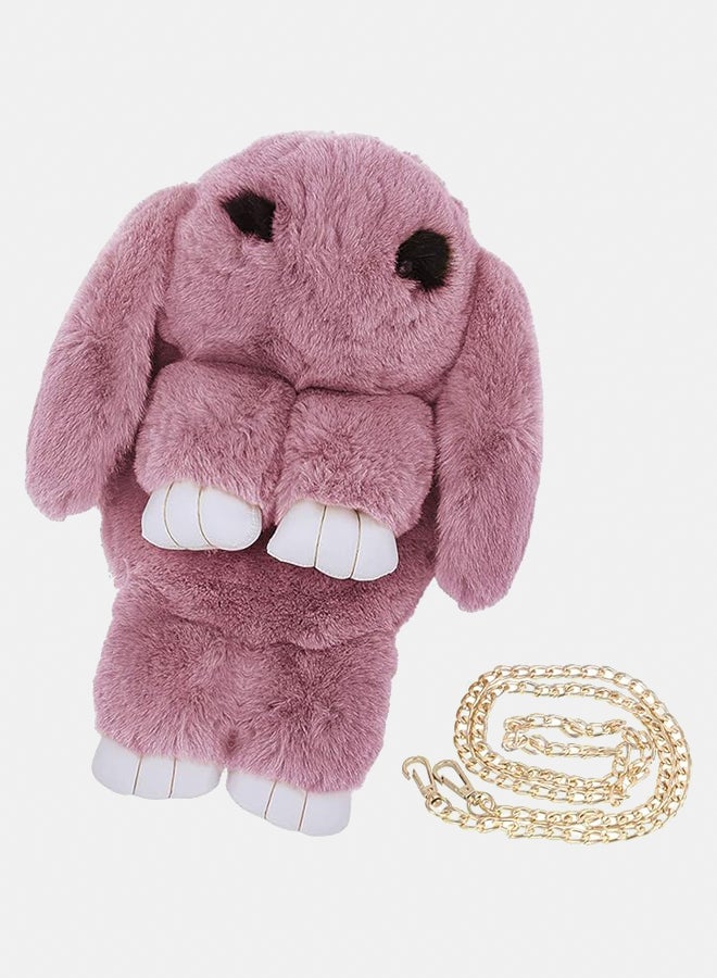 Womens' Plush Cartoon Rabbit Shaped Fluffy Crossbody Faux Fur Bunny Hare Shoulder Bag Knapsack Travel Sling Bag  - Image 3