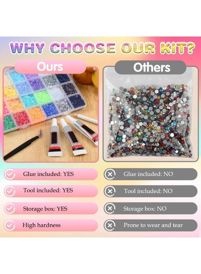 OSHIMA New resin jelly rhinestones, suitable for Bedazzling sets, 30,000 pieces of 28 colors 3mm multi-color flat-back gemstones, with 3 pieces of B700 jewelry glue, Bedazzler nail sets, shoes, clothing, books, crafts, diamond art - Image 4