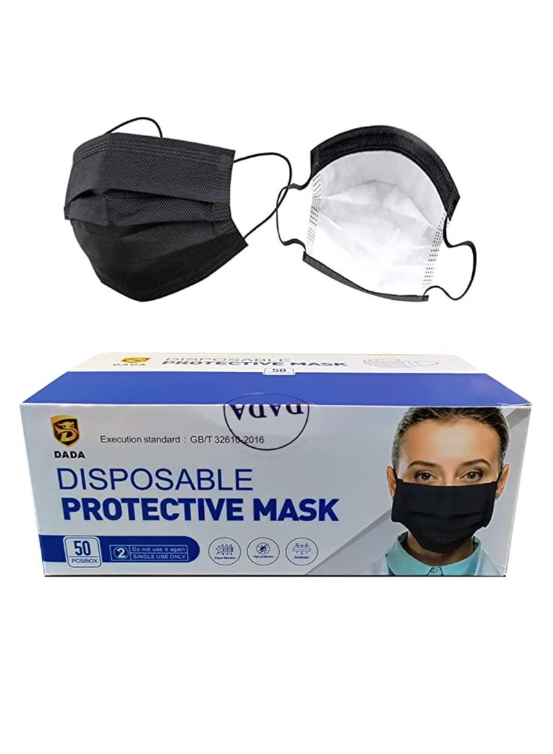 Dada 50 Pieces 3 Ply Disposable Black Face Mask - Image 1