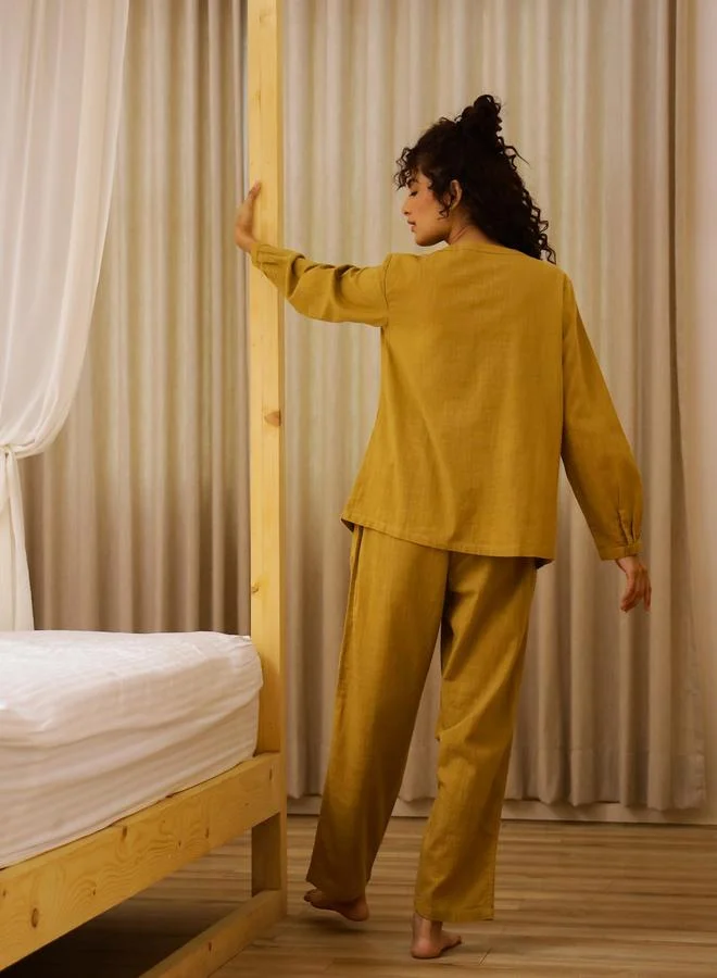 sanskrutihomes Sanskrutihomes Women Solid Long Sleeve Pure Cotton Shirt and Pyjama Set