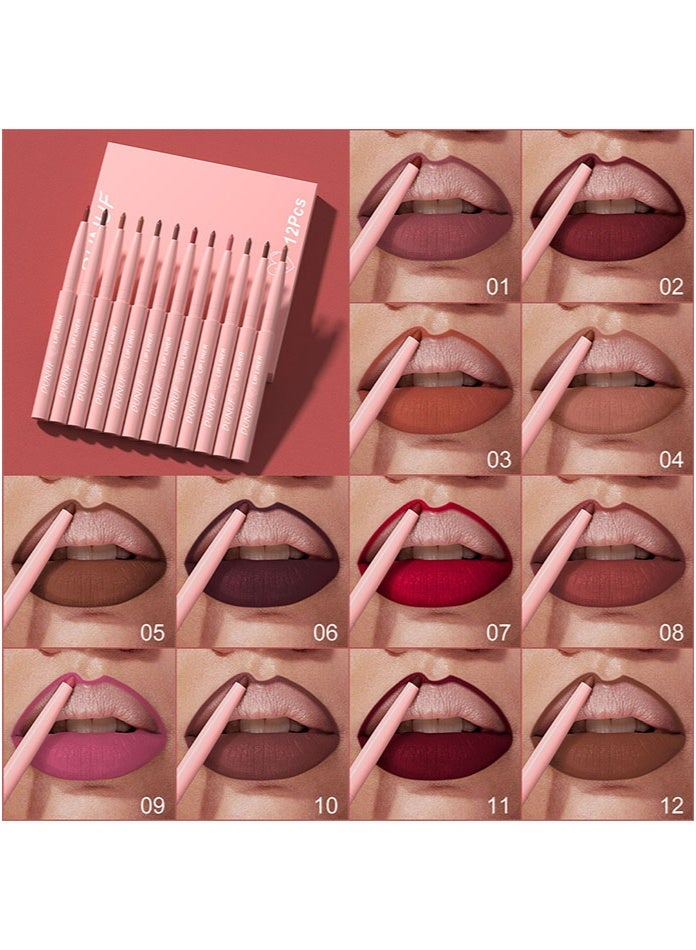 Best-Selling 12-Piece Velvet Matte Lip Liner Set. Easy To Apply, It Can Outline Your Lips. Nude Lipstick, Lip Gloss Pen. Natural, Moisturizing, Not Prone To Fading, Easy To Color, Natural And Three-Dimensional. - Image 4