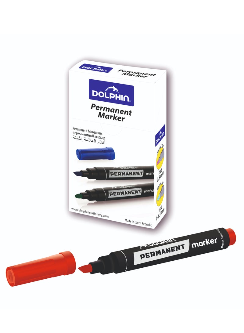 Dolphin Premium Permanent Marker Red Ink 5 mm Chisel Tip, Pack of 10 - Image 1