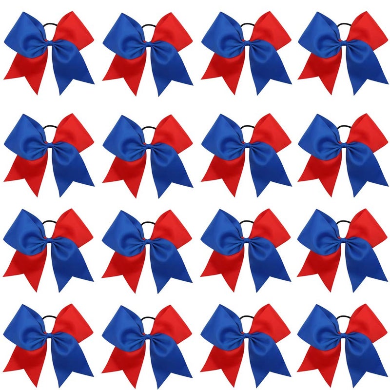 16PCS 8 Large Cheer Hair Bows Ponytail Holder Elastic Band Handmade for Cheerleading Teen Girls College Sports Royal blueRed 1 Count Pack of 16