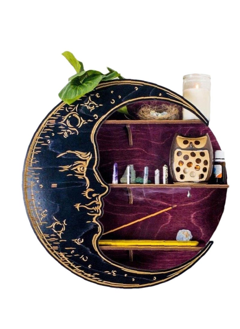 SYOSI Crescent Moon Shelf Wall Mounted | Wooden Decorative Moon Shelf Display for Crystals Stones, Essential Oils Small Plant and Art, Hanging Floating Shelves  Witchy Decor  - Image 1
