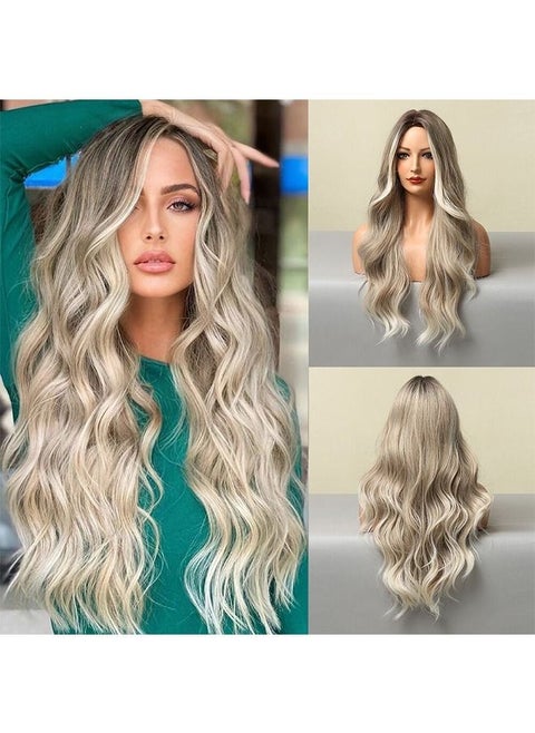 Medium Parted Big Wave Light Grey Long Wig