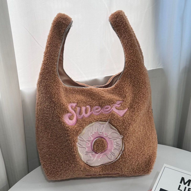 Strict Selection Winter Ball Chain Japanese Embroidery Plush Environmental Protection Shopping Bag Simple Commuter All-Match Shoulder Bag Fashion - Image 1