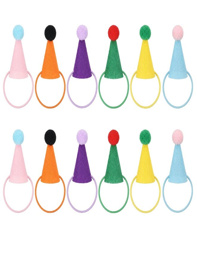 Yuomeaz 12 PCS Mini Birthday Hats, Cone Party Hats for Stuffed Animals, Colorful Tiny Birthday Hat with Tinsel Pom, Mini Party Hat for Stuffed Animals for Dog Cat Rabbit Puppies, 6 Colors - Image 1