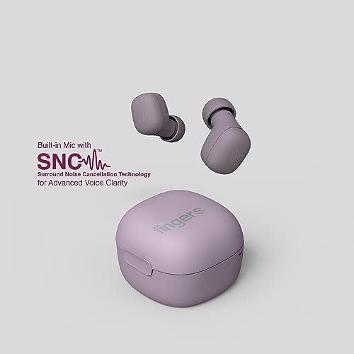FINGERS SizeZero Pods2 World's Tiniest TWS Earbuds with 15-Hour Total Playtime, Quick Charge of 10 mins for 2-Hour Playtime, Built-in Mic with SNC™ Technology for Clear Calls (Lilac) - Image 4
