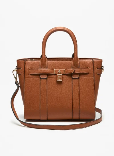 Le Confort Women Textured Tote Bag with Zip Closure and Detachable Strap