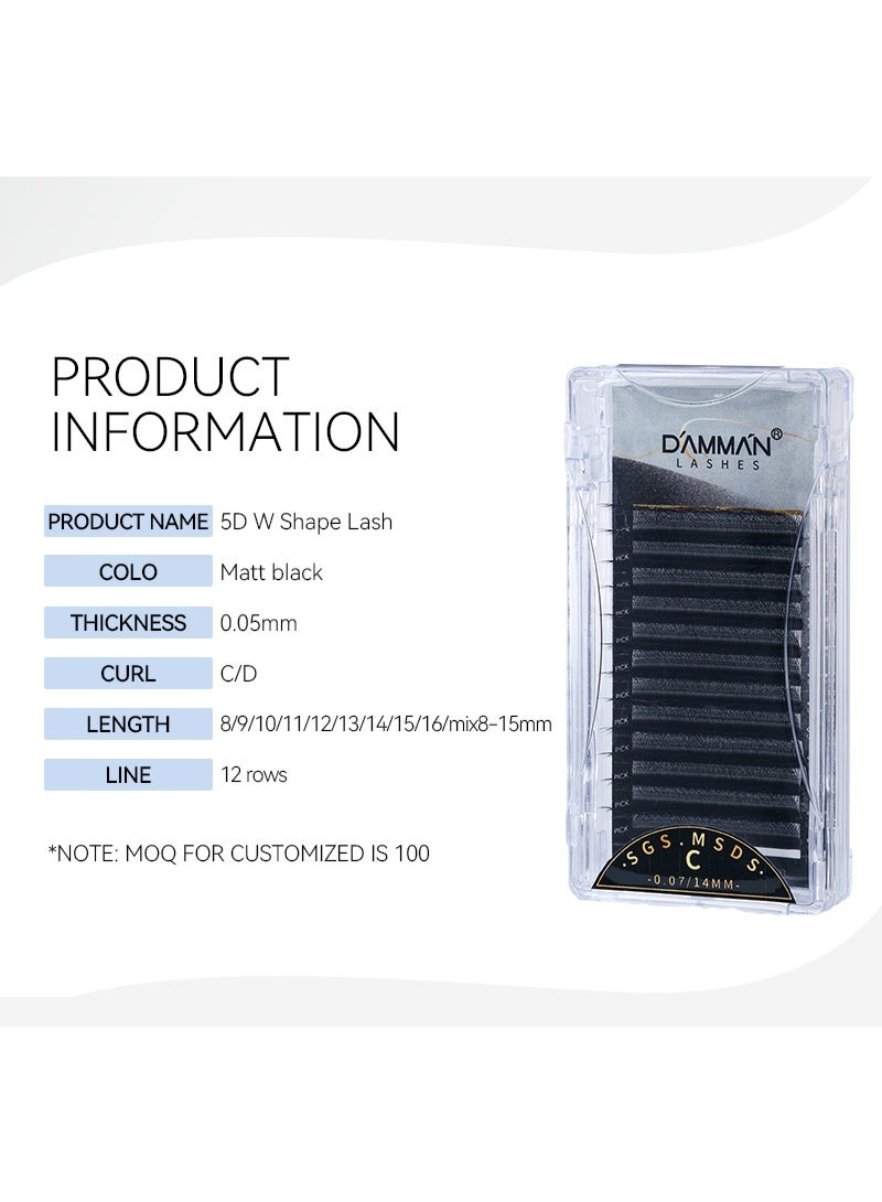 D'AMMA'N Damman 5D W-Shape Eyelash Extensions – D Curl, Soft Natural Volume, 8–15mm Mixed Length - Image 2